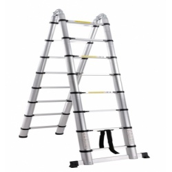 Dual telescopic ladder with hinge