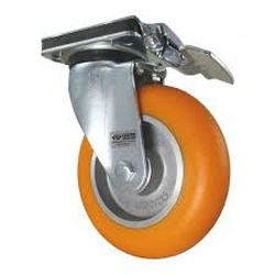 CASTER 8" PU METAL YELLOW TETRA SWIVEL + BRAKE PUBY-08